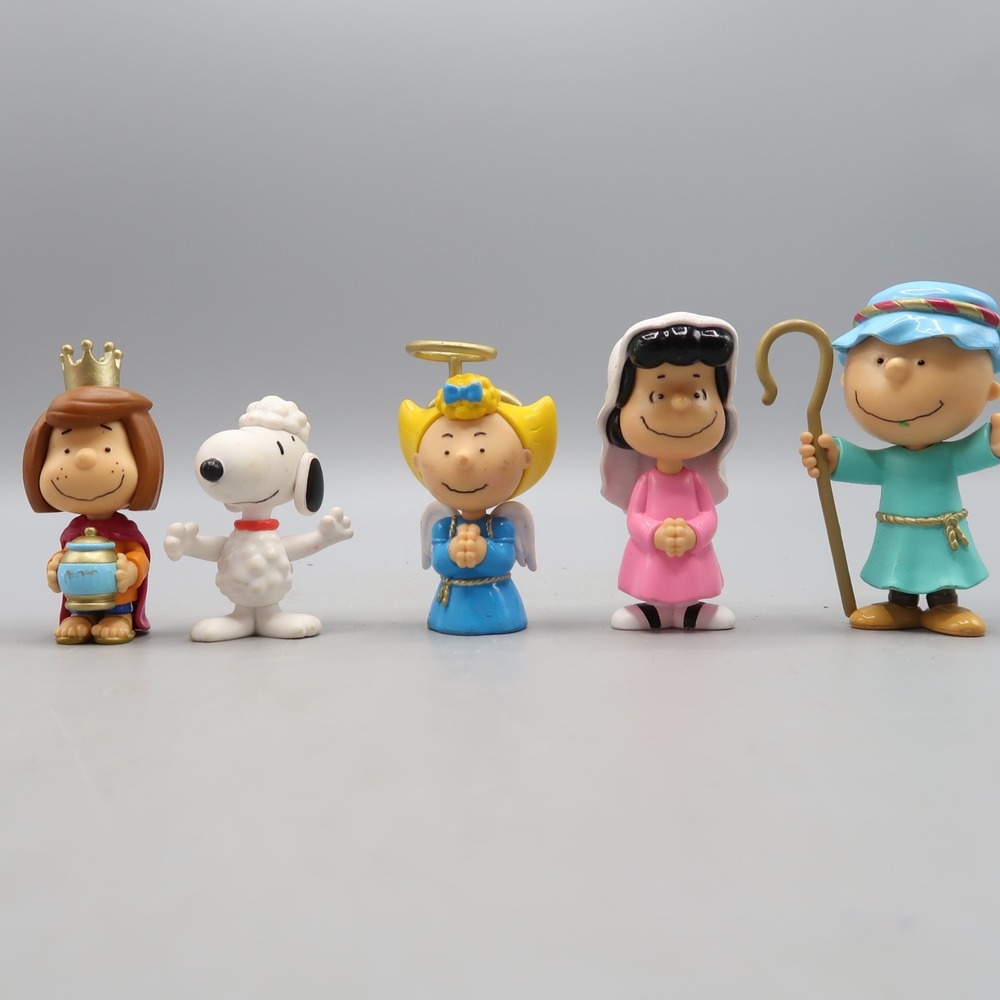 Peanuts Nativity Deluxe 5 Piece Set Vinyl Figures Christmas Toy Lot